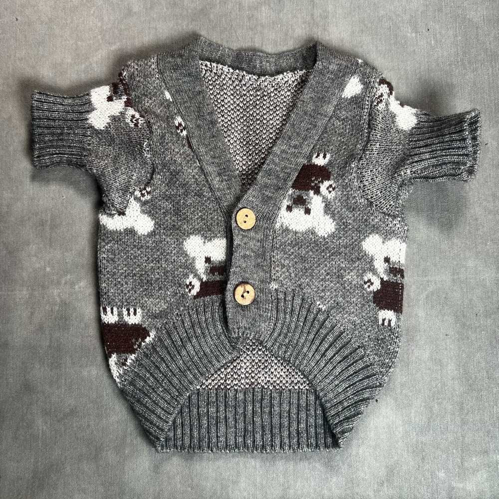 Cozy Gray Dog Sweater with Teddy Bear Pattern